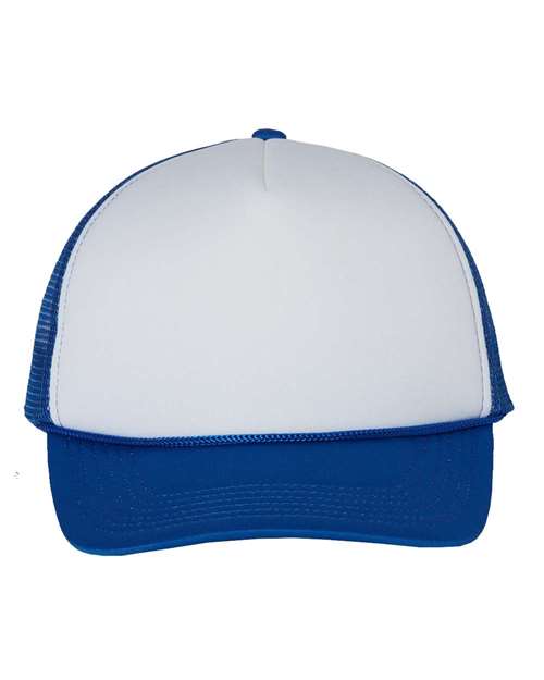 Valucap VC700 Foam Mesh-Back Trucker Cap - White/ Royal - front
