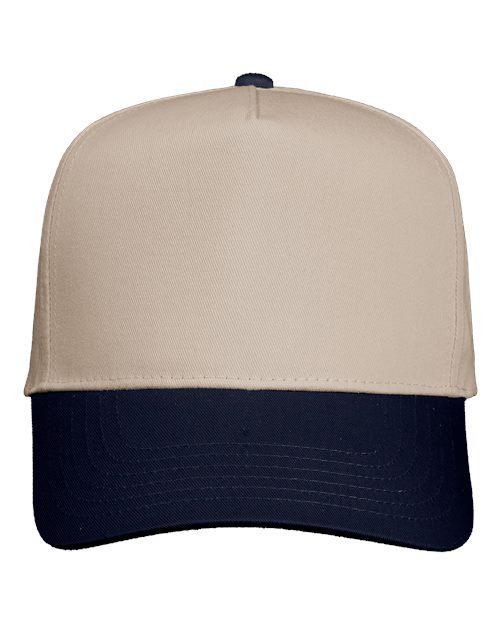 Valucap 8869 Five-Panel Twill Cap - Khaki/ Navy - front