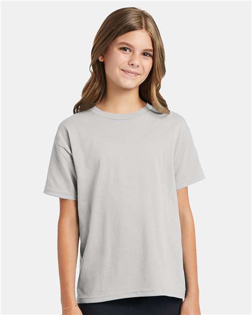 Hanes 5370 Youth EcoSmart T-Shirt - Ash - model front