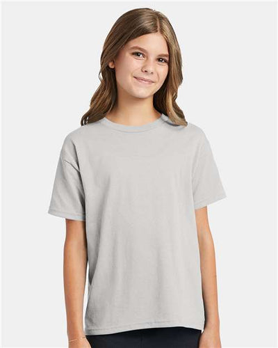 Hanes 5370 Youth EcoSmart T-Shirt - Ash - model front