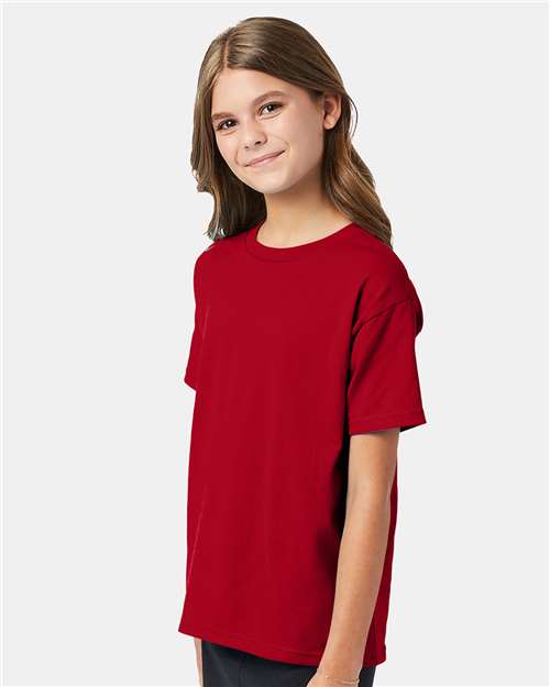 Hanes 5370 Youth EcoSmart T-Shirt - Deep Red - model side