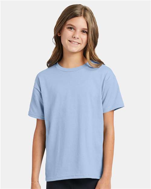 Hanes 5370 Youth EcoSmart T-Shirt - Light Blue - model front