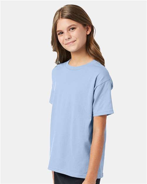 Hanes 5370 Youth EcoSmart T-Shirt - Light Blue - model side