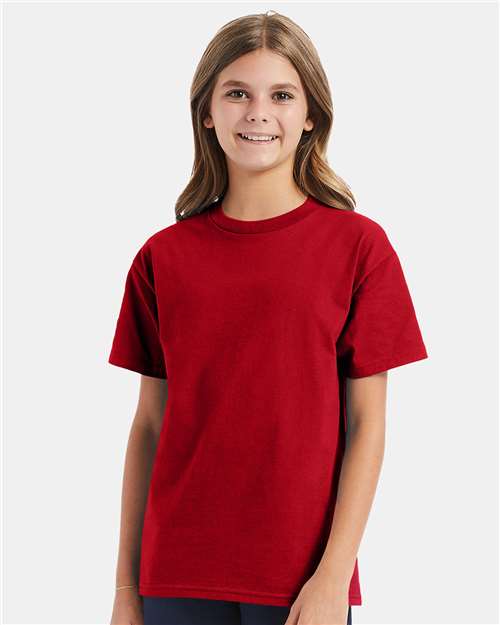 Hanes 5450 Youth Authentic T-Shirt - Deep Red - model front