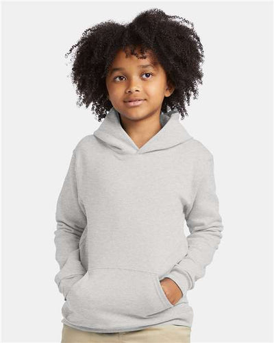Hanes P473 Youth EcoSmart Hooded Sweatshirt - Ash - model front