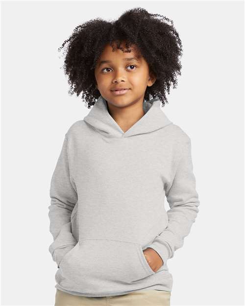 Hanes P473 Youth EcoSmart Hooded Sweatshirt - Ash - model front