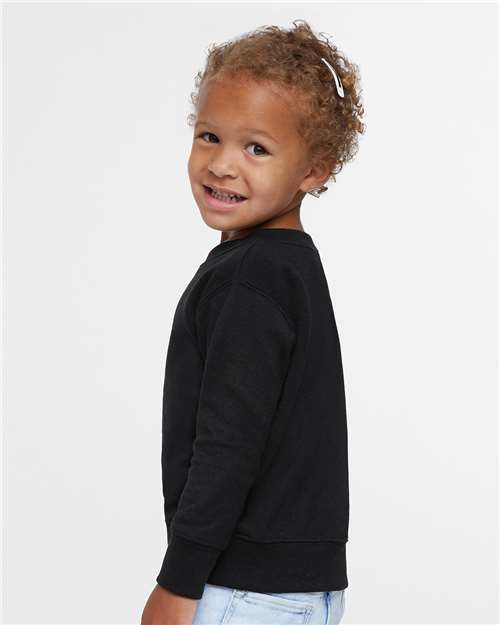 Rabbit Skins 3317 Toddler Fleece Crewneck Sweatshirt - Black - model side