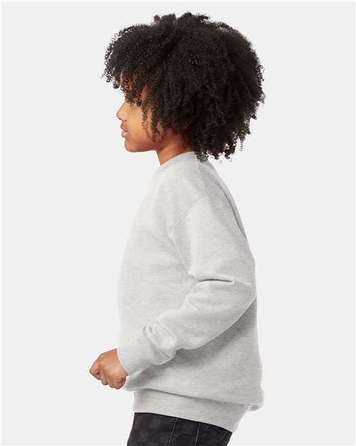 Hanes P360 Youth EcoSmart Crewneck Sweatshirt - Ash - model side
