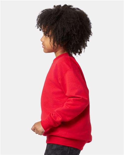 Hanes P360 Youth EcoSmart Crewneck Sweatshirt - Deep Red - model side