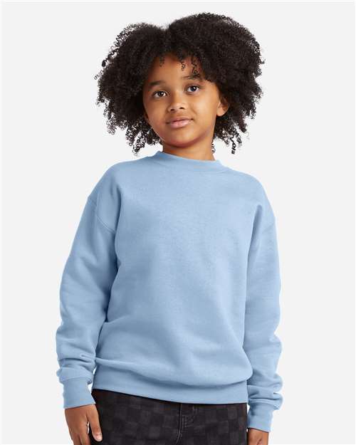 Hanes P360 Youth EcoSmart Crewneck Sweatshirt - Light Blue - model front