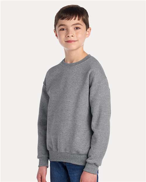 Jerzees 562BR Youth NuBlend Crewneck Sweatshirt - Oxford - model side
