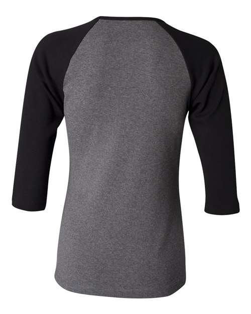 BELLA + CANVAS 2000 Women’s 1X1 Baby Rib Raglan Three-Quarter Sleeve Tee - Deep Heather/ Black - back