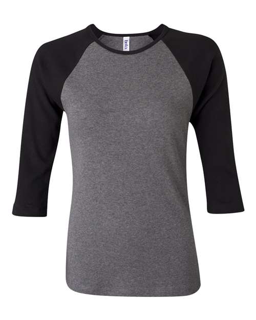 BELLA + CANVAS 2000 Women’s 1X1 Baby Rib Raglan Three-Quarter Sleeve Tee - Deep Heather/ Black - front
