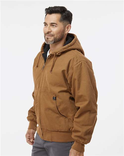 DRI DUCK 5020 Men's Cheyenne Boulder Cloth Hooded Jacket with Tricot Quilt Lining - Saddle - model side
