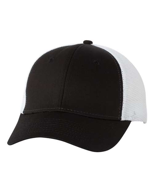 Valucap VC400 Mesh-Back Twill Trucker Cap - Black/ White - front