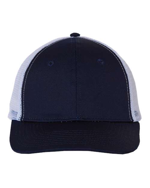 Valucap VC400 Mesh-Back Twill Trucker Cap - Navy/ White - front