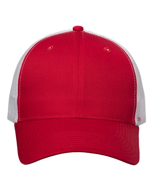 Valucap VC400 Mesh-Back Twill Trucker Cap - Red/ White - front