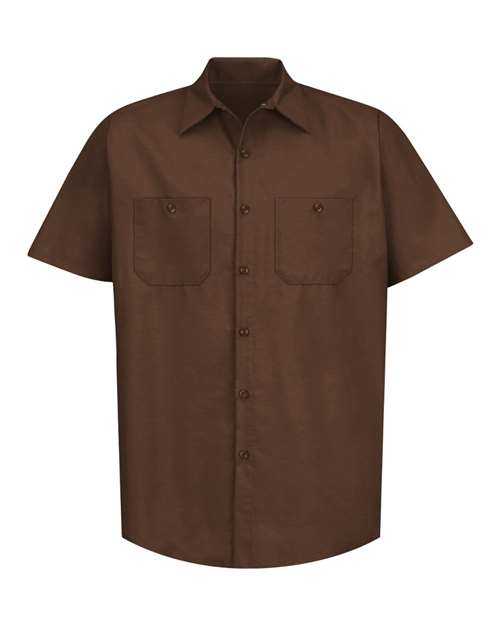 Red Kap SP24 Men's Industrial Short Sleeve Work Shirt - Chocolate Brown - front