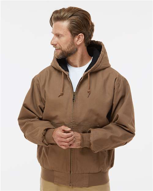 DRI DUCK 5020 Men's Cheyenne Boulder Cloth Hooded Jacket with Tricot Quilt Lining - Field Khaki - model front