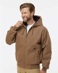 DRI DUCK 5020 Men's Cheyenne Boulder Cloth Hooded Jacket with Tricot Quilt Lining - Field Khaki - model side