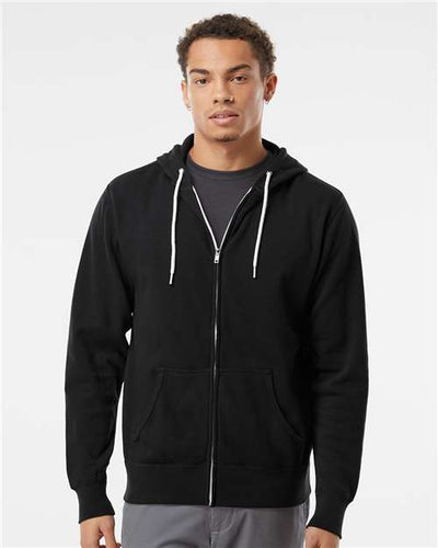 Independent Trading Co. AFX90UNZ Unisex Lightweight Full-Zip Hooded Sweatshirt - Black - model front