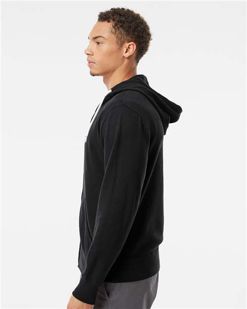 Independent Trading Co. AFX90UNZ Unisex Lightweight Full-Zip Hooded Sweatshirt - Black - model side