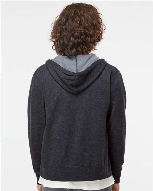 Independent Trading Co. AFX90UNZ Unisex Lightweight Full-Zip Hooded Sweatshirt - Charcoal Heather - model back