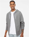 Independent Trading Co. AFX90UNZ Unisex Lightweight Full-Zip Hooded Sweatshirt - Gunmetal Heather - model front