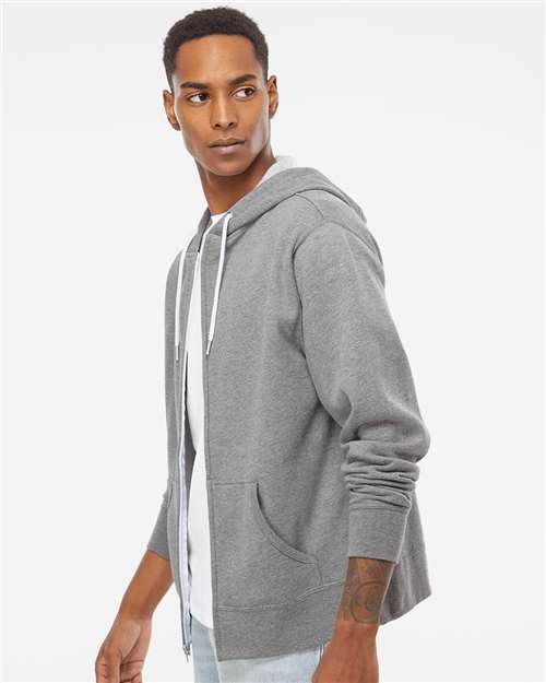 Independent Trading Co. AFX90UNZ Unisex Lightweight Full-Zip Hooded Sweatshirt - Gunmetal Heather - model side