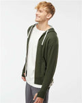 Independent Trading Co. PRM90HTZ Unisex Heathered French Terry Full-Zip Hooded Sweatshirt - Olive Heather - model side