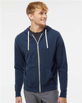 Independent Trading Co. PRM90HTZ Unisex Heathered French Terry Full-Zip Hooded Sweatshirt - Navy Heather - model front