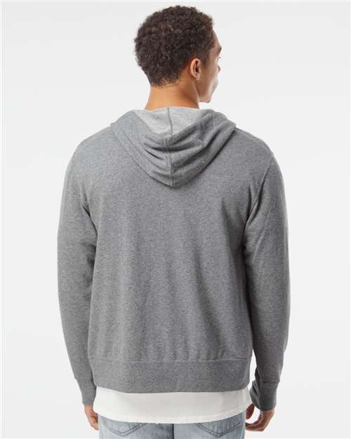 Independent Trading Co. PRM90HTZ Unisex Heathered French Terry Full-Zip Hooded Sweatshirt - Salt & Pepper - model back