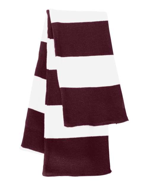 Sportsman SP02 Rugby-Striped Knit Scarf - Maroon/ White - front