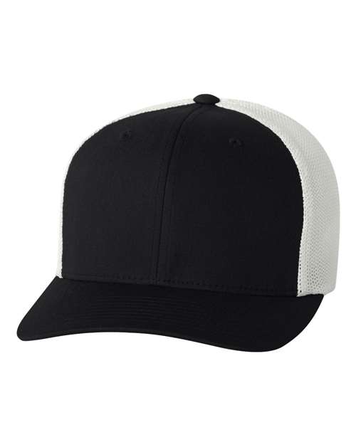Flexfit 6511 Trucker Cap - Black/ White - front