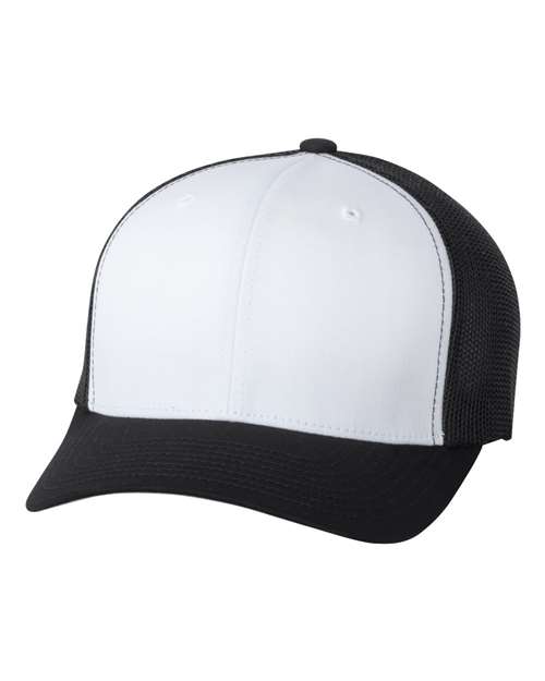 Flexfit 6511 Trucker Cap - Black/ White/ Black - front