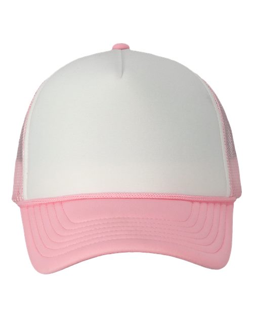 Valucap VC700 Foam Mesh-Back Trucker Cap - White/ Pink - front