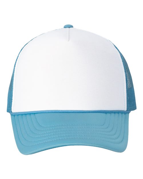 Valucap VC700 Foam Mesh-Back Trucker Cap - White/ Baby Blue - front