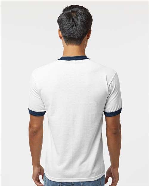 Augusta Sportswear 710 Unisex 50/50 Ringer T-Shirt - White/ Navy - model back