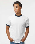Augusta Sportswear 710 Unisex 50/50 Ringer T-Shirt - White/ Navy - model front