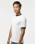 Augusta Sportswear 710 Unisex 50/50 Ringer T-Shirt - White/ Navy - model side