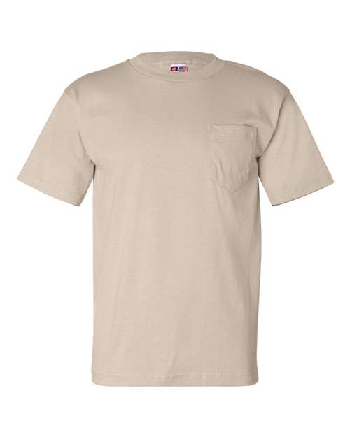 Bayside 7100 Unisex USA-Made Pocket T-Shirt - Sand - front