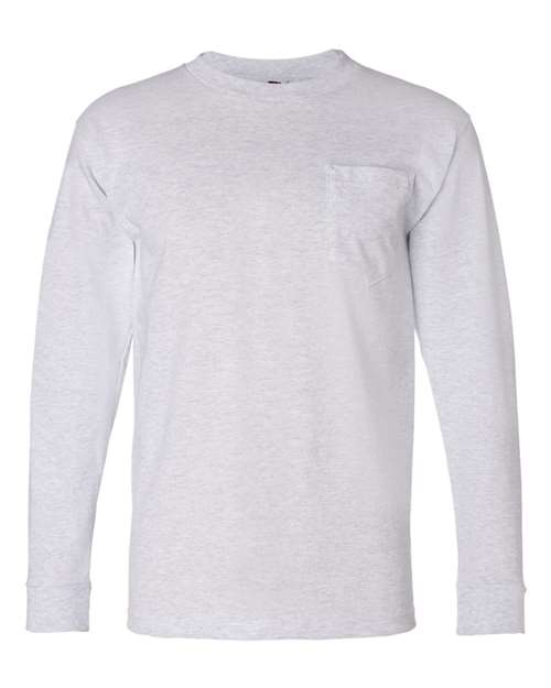 Bayside 8100 Unisex USA-Made Long Sleeve Pocket T-Shirt - Ash - front