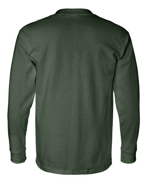 Bayside 8100 Unisex USA-Made Long Sleeve Pocket T-Shirt - Forest Green - back