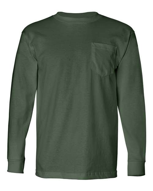 Bayside 8100 Unisex USA-Made Long Sleeve Pocket T-Shirt - Forest Green - front