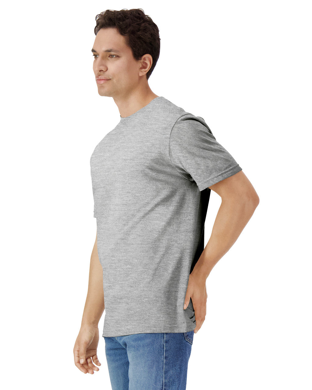 Gildan G300 Heavyweight Cotton T-Shirt - Sport Grey - model side
