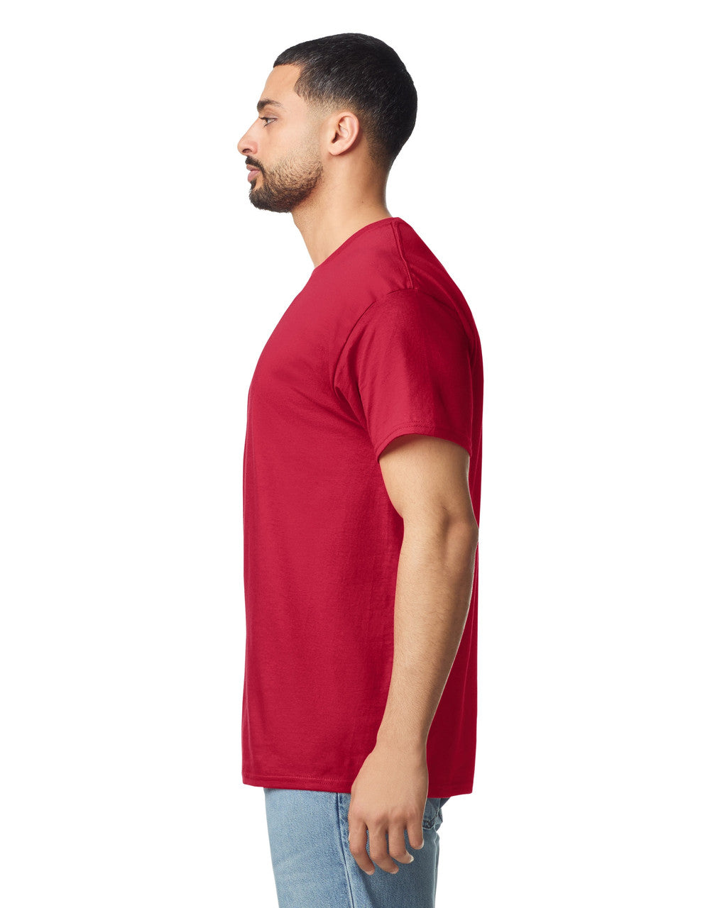 Gildan G300 Heavyweight Cotton T-Shirt - Cherry Red - model side