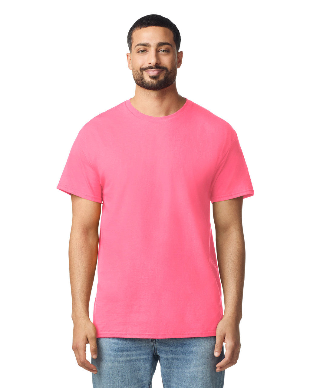 Gildan G300 Heavyweight Cotton T-Shirt - Safety Pink - model front