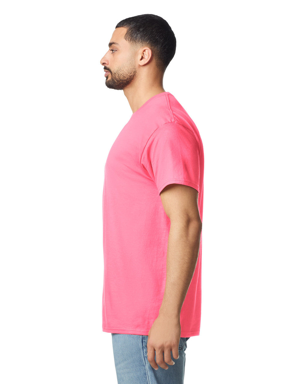 Gildan G300 Heavyweight Cotton T-Shirt - Safety Pink - model side