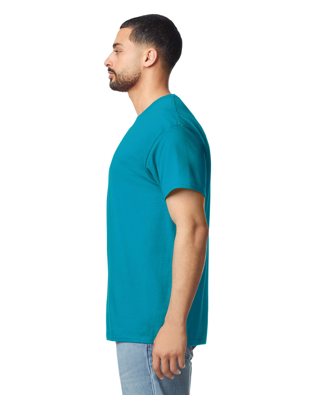 Gildan G300 Heavyweight Cotton T-Shirt - Tropical Blue - model side