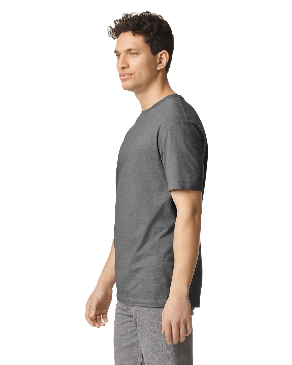 Gildan G300 Heavyweight Cotton T-Shirt - Heather Dark Grey - model side